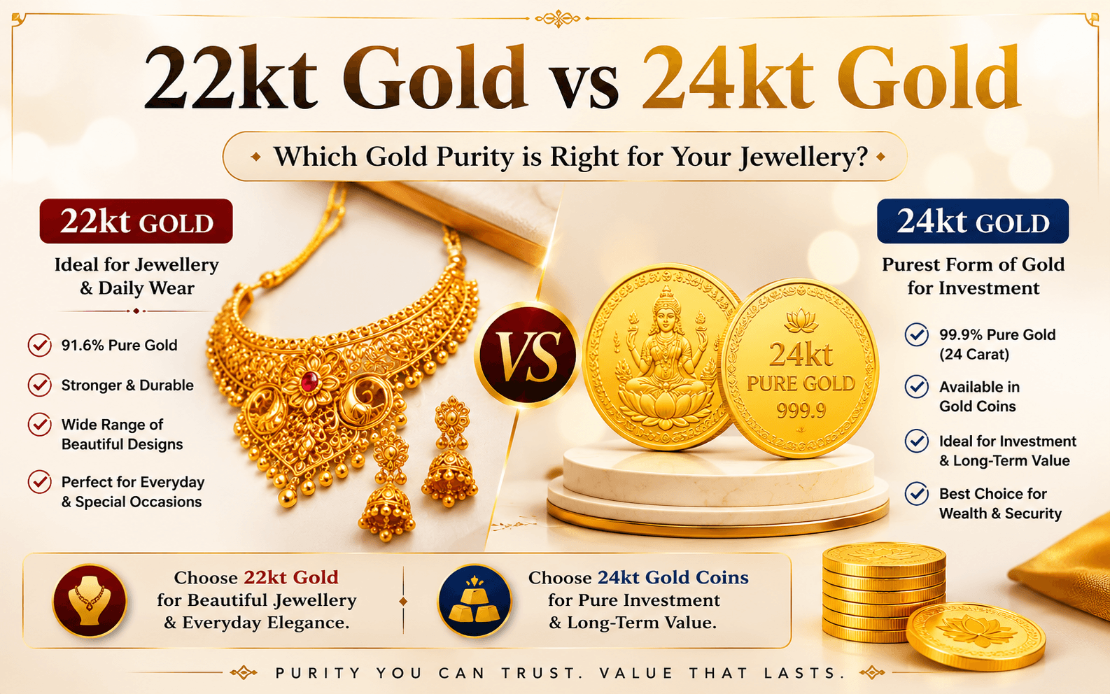 22KT vs 24KT Gold – Which Gold Purity is Right for Your Jewellery?